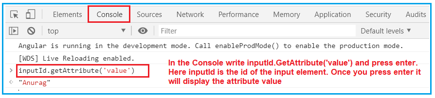 Displaying Attribute Value of DOM Element