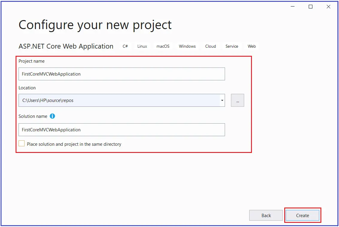 Creating ASP.NET Core Application using MVC Template